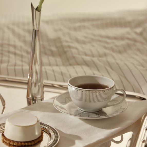マ*ー様 CHRISTOFLE Set of 2 Porcelain Tea Cup and Saucers Platinum Finish Malmaison